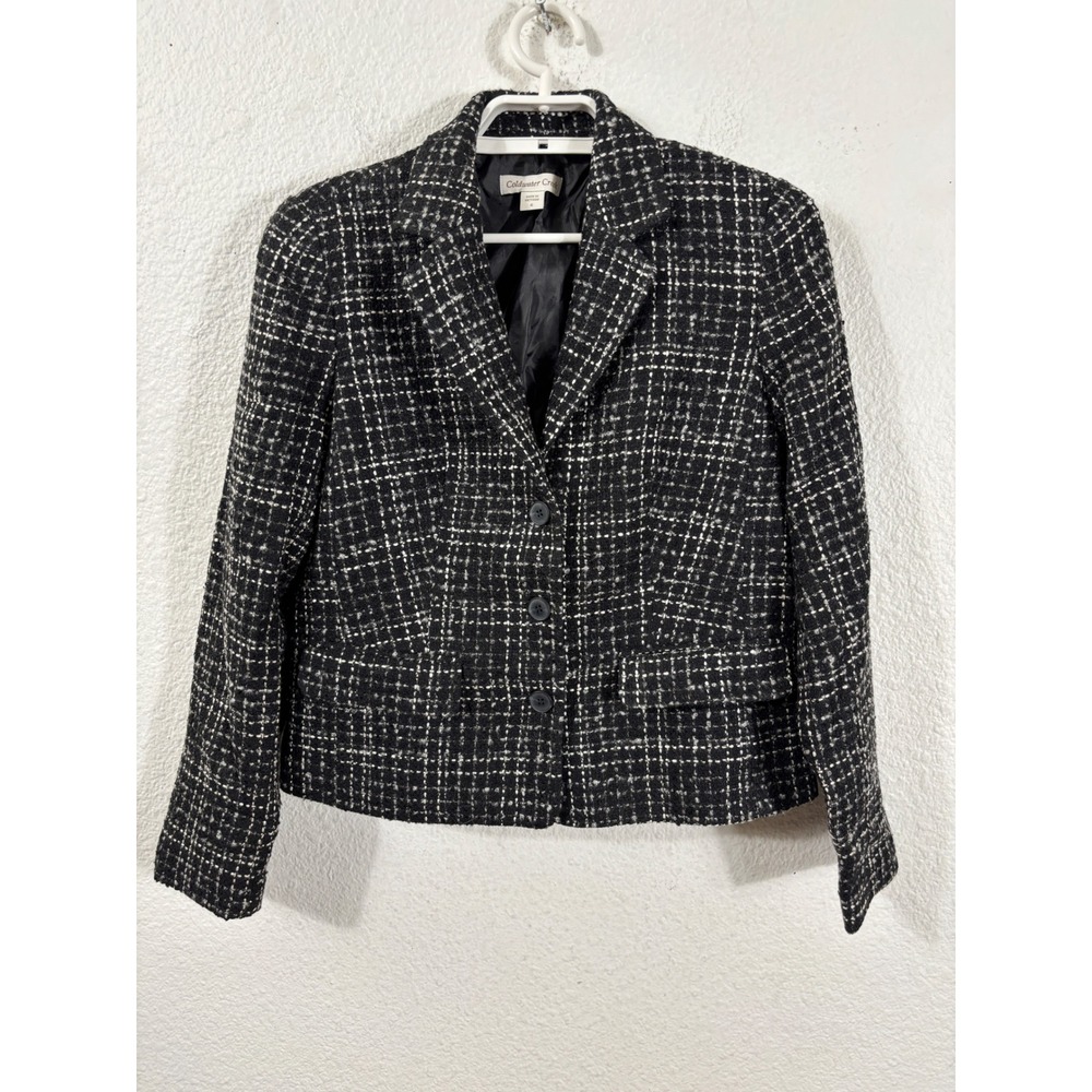 Coldwater Creek Blazer Women 6 Black Tweed Plaid Wool Blend Jacket